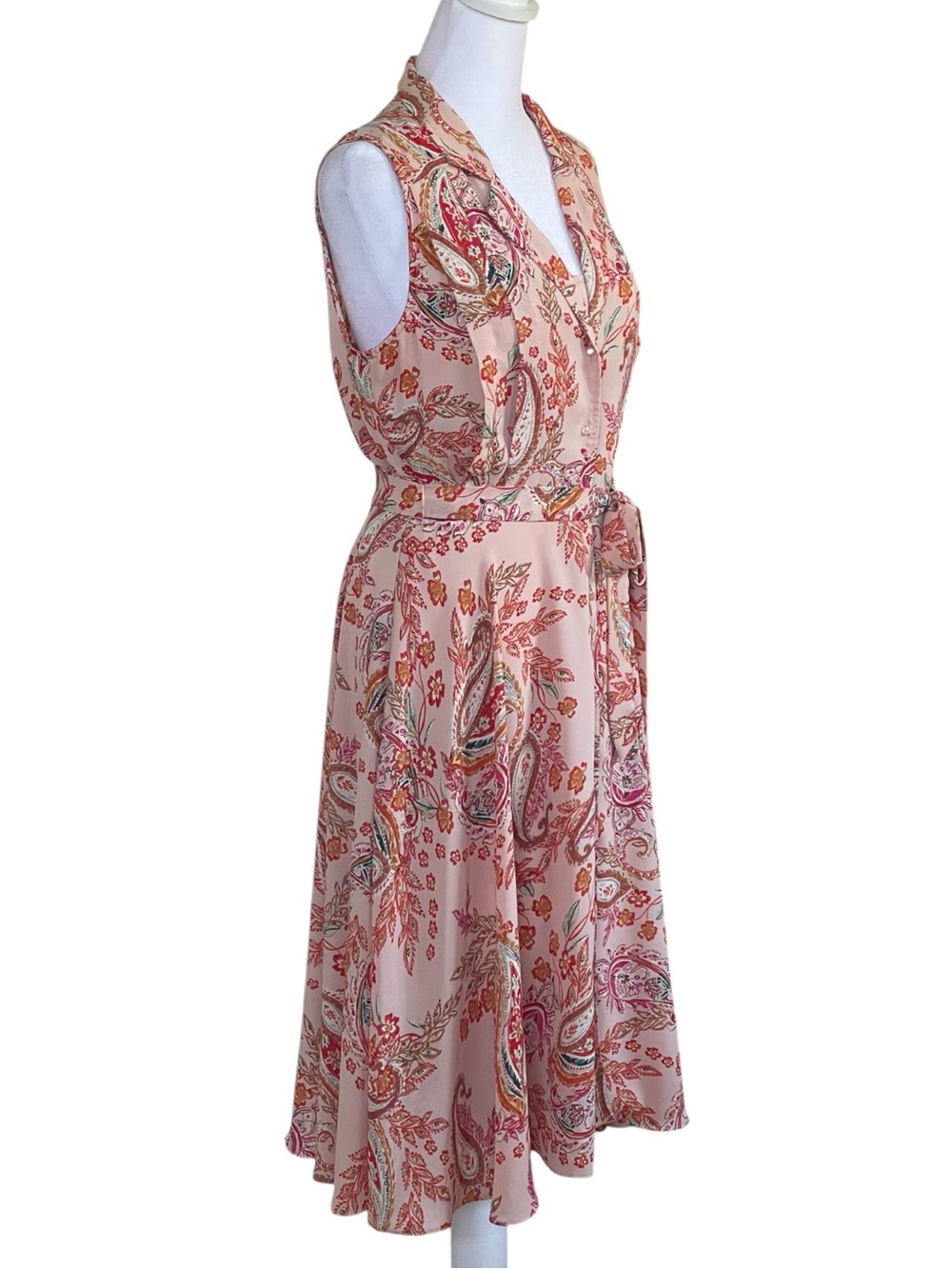Nanette Nanette Lepore Sleeveless Peach Paisley Tie-Waist Midi Dress Sz 4 Lined